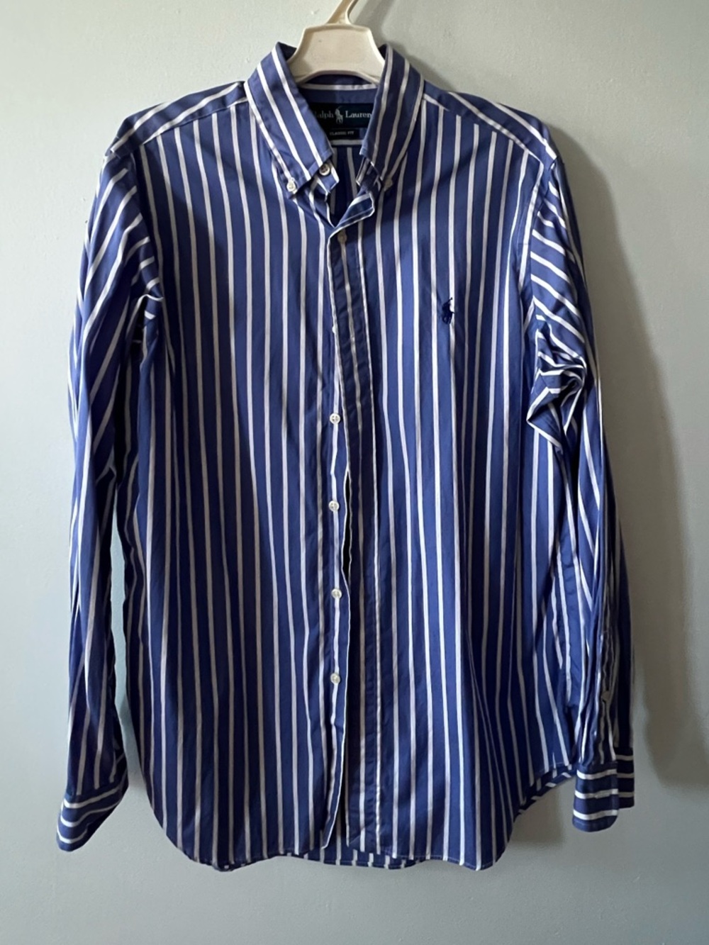 Ralph Lauren Blue and White Vertical Stripe Button-Down Shirt